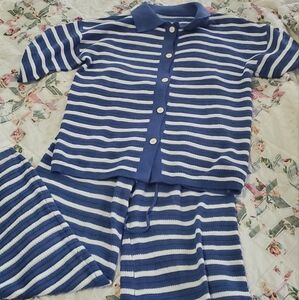 Blue and White Striped Knit Set